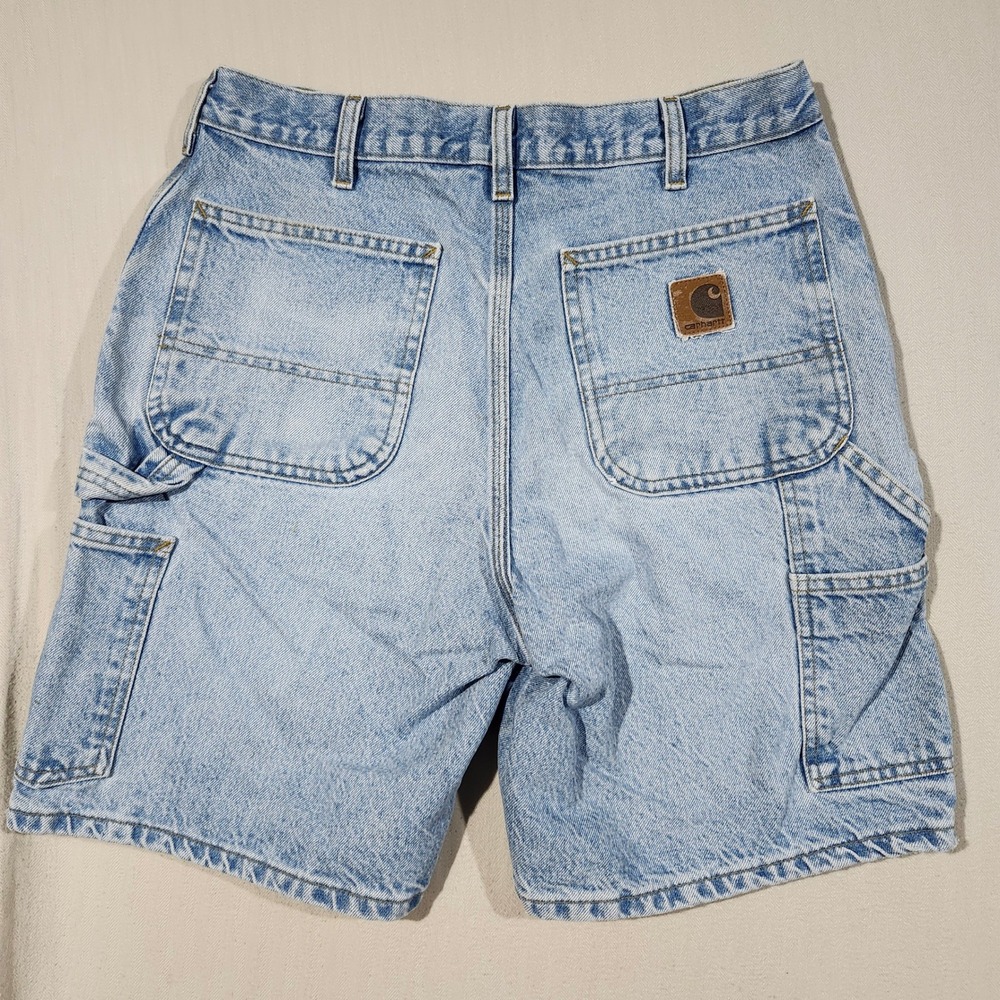 Carhartt Mens Light Wash Denim Carpenter Shorts Hammer Loop Relaxed Fit 31W